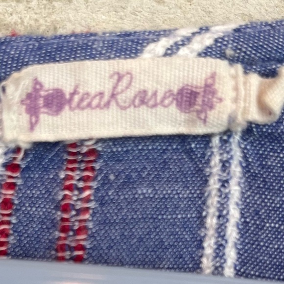 Tea Rose Vertical Stripe Blue Top Sz L Multicolor Stripes Hem Tie Boho Slimming - Picture 3 of 14